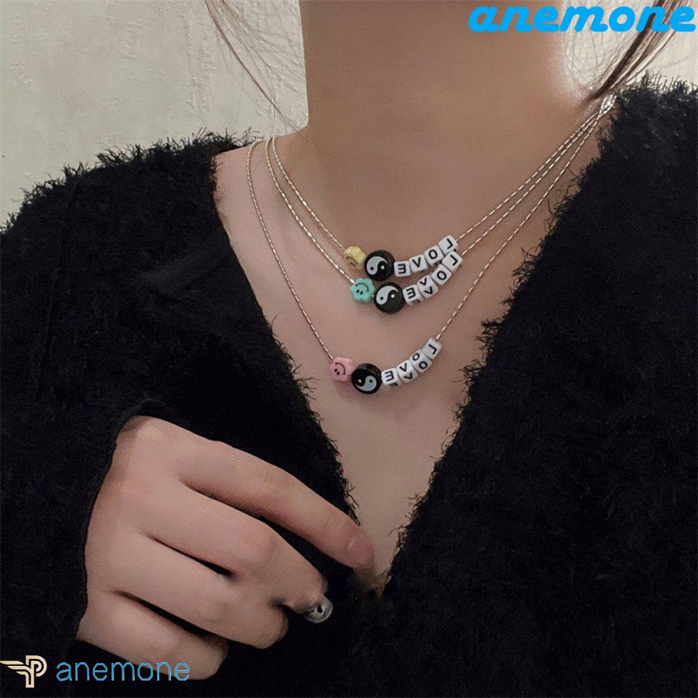 ANEMONE Vòng cổ Choker Mặt Cười Đính Hạt In Chữ Đơn Giản Phong Cách Hip Hop Thời Trang Cho Nữ