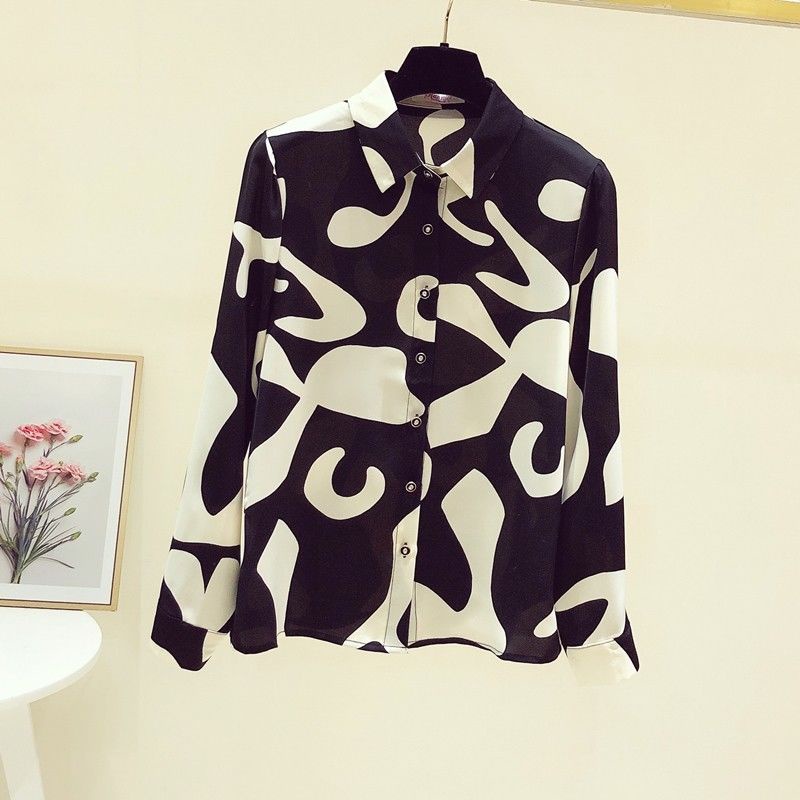 Áo Sơ Mi Chiffon Tay Dài In Họa Tiết Màu Tương Phản Thời Trang Mùa Thu 2023 Cho Nữ