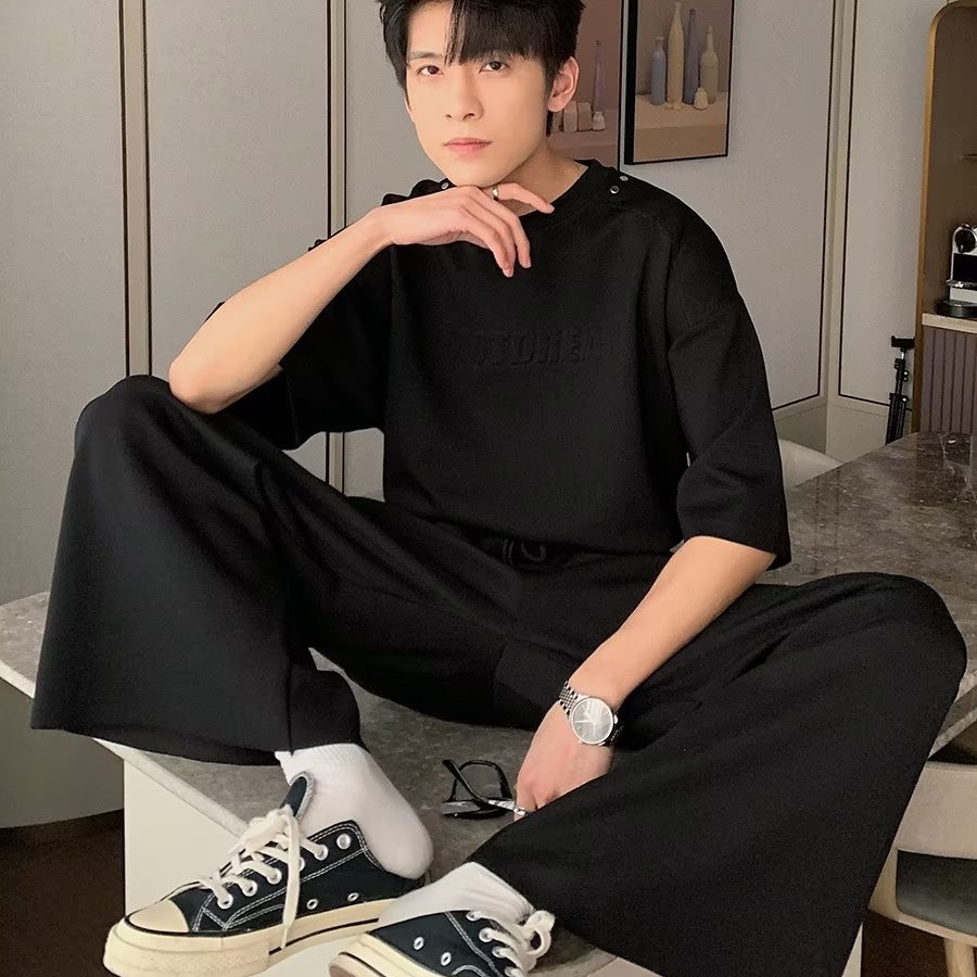 Bộ Đồ Thể Thao Hai Mảnh Dáng Rộng Phong Cách Hàn Quốc Hợp Thời Trang Mùa Hè Cho Nam