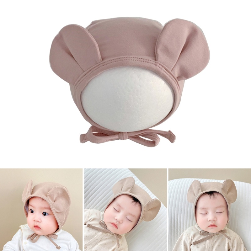 Mũ Beanie Cotton Unisex Đính Tai To Đáng Yêu Cho Bé Sơ Sinh