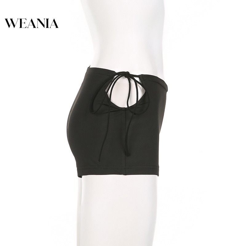 Quần Short Mini Lưng Thấp Buộc Dây Phong Cách WEANIA Cho Nữ