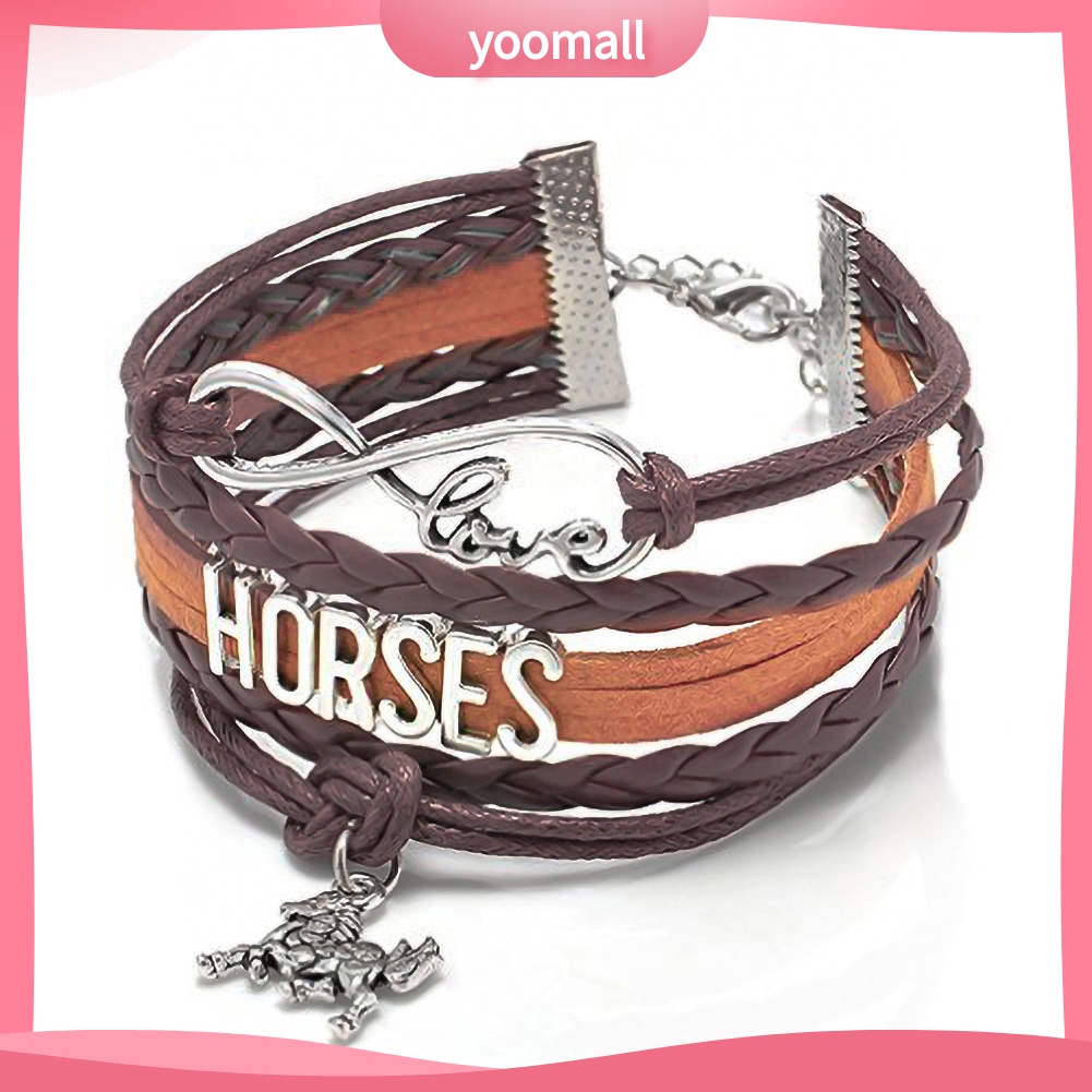 Vòng Tay Giả Da Nhiều Lớp Mặt Hình Ngựa Thời Trang Cho Nữ