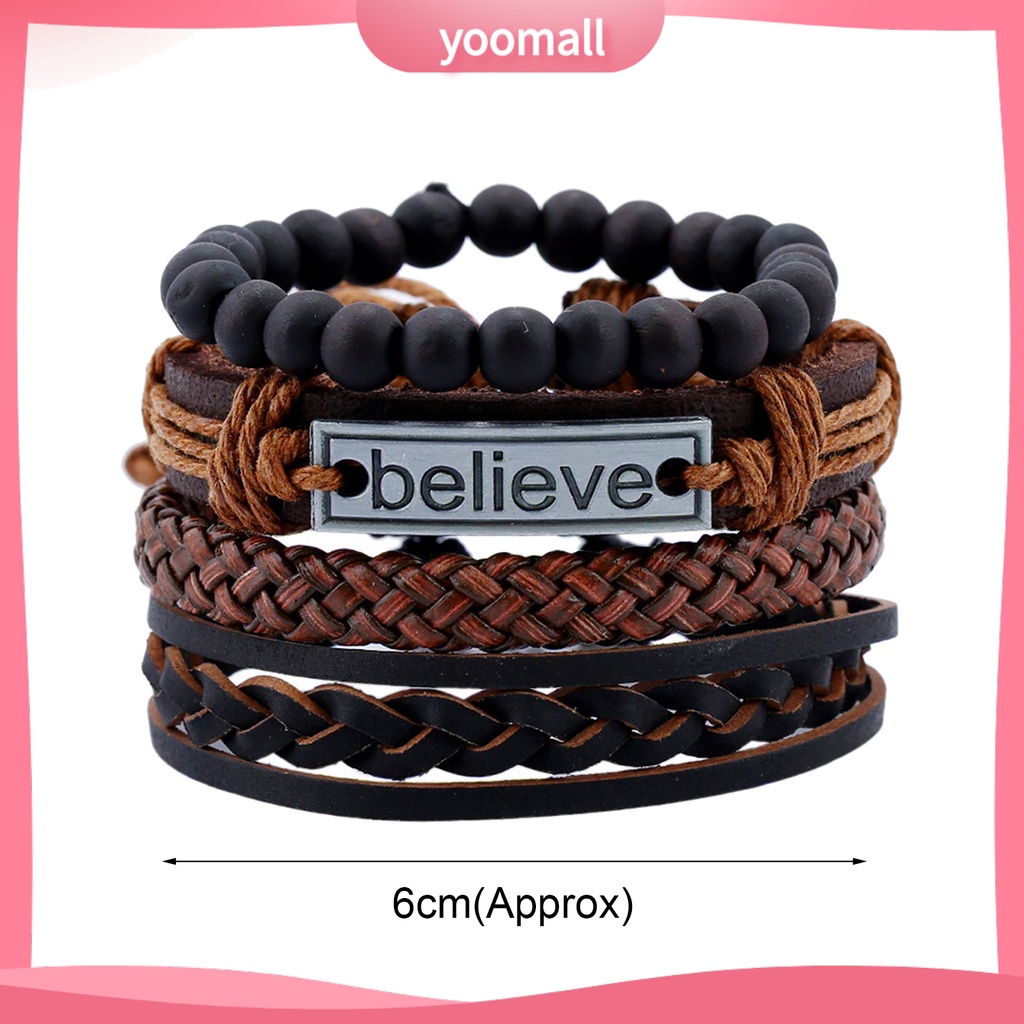 Set 4 Vòng Tay Giả Da Thời Trang Cho Nam