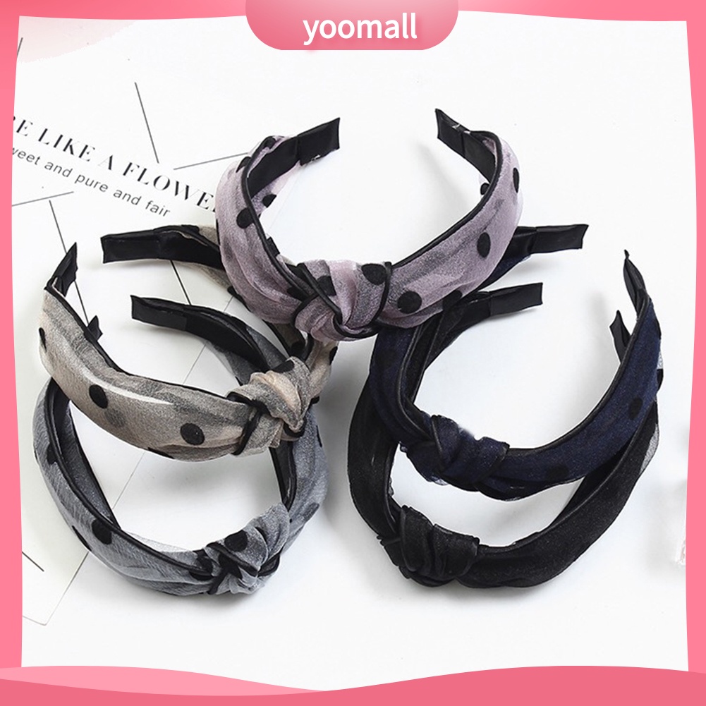 Băng Đô Cài Tóc Thắt Nút Họa Tiết Chấm Bi Phong Cách Vintage Cho Nữ