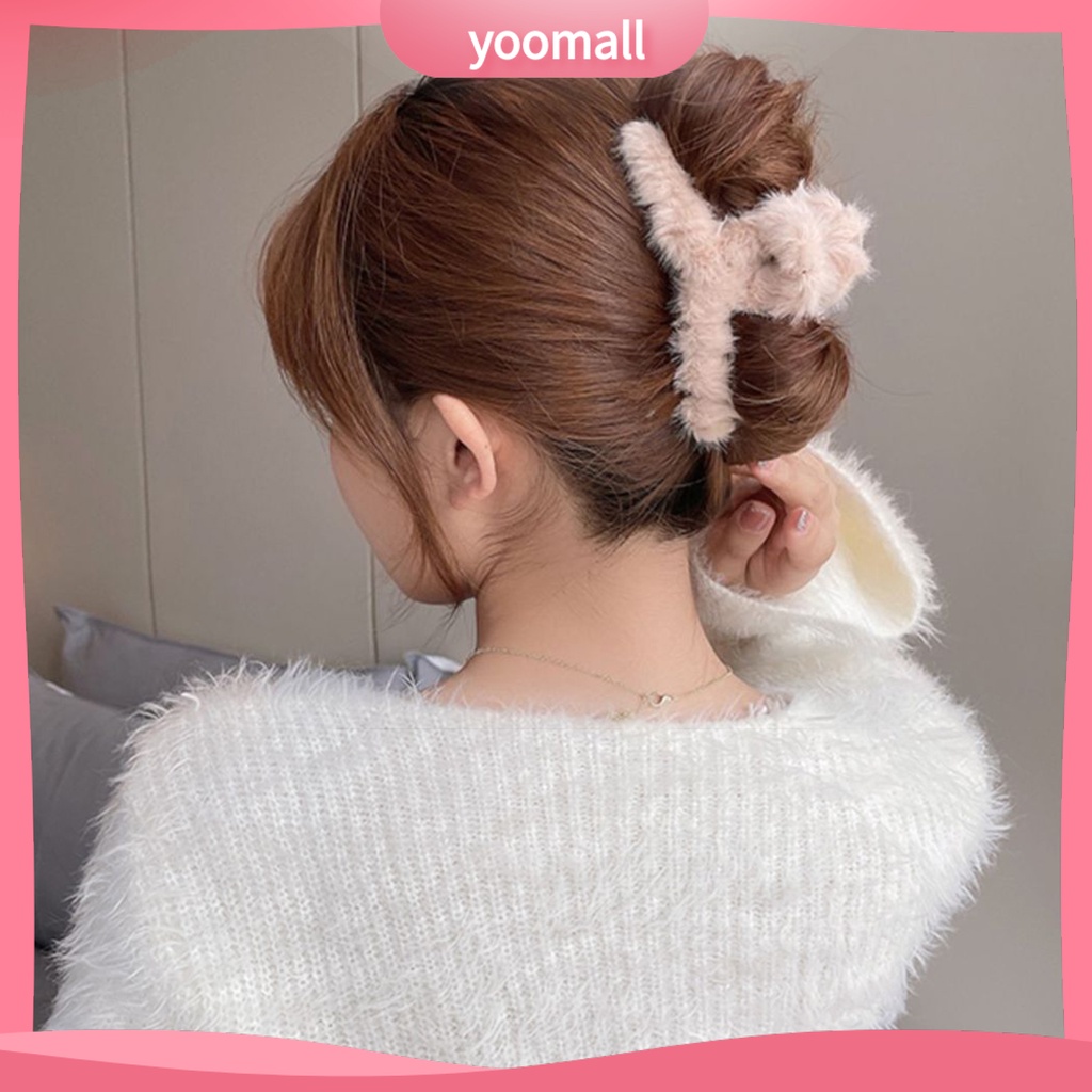 Kẹp Tóc Càng Cua Phủ Lông Màu Trơn Chống Trượt Thời Trang Thu Đông Cho Nữ