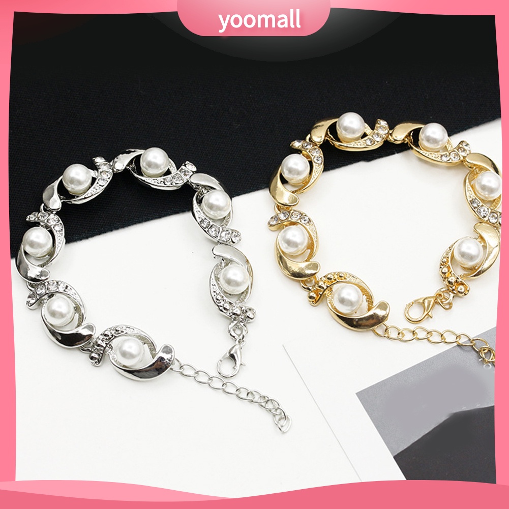 Vòng Tay Đính Đá Ngọc Trai Nhân Tạo Có Thể Điều Chỉnh Thời Trang Dành Cho Nữ