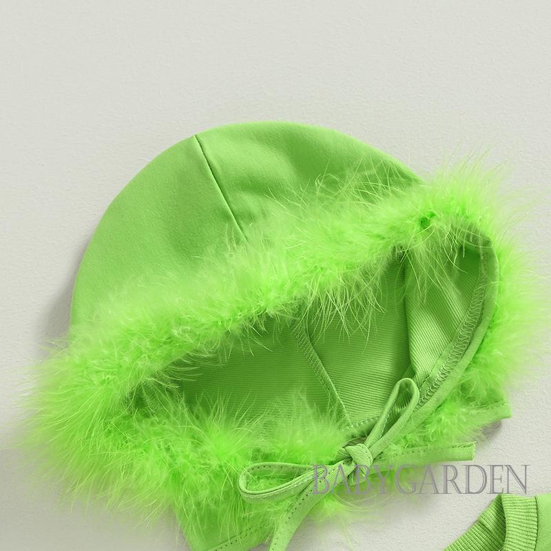 Áo Liền Quần Tay Dài Màu Xanh Lá In Chữ Kèm Nón Dành Cho Bé Gái 6 Tháng-3 Tuổi