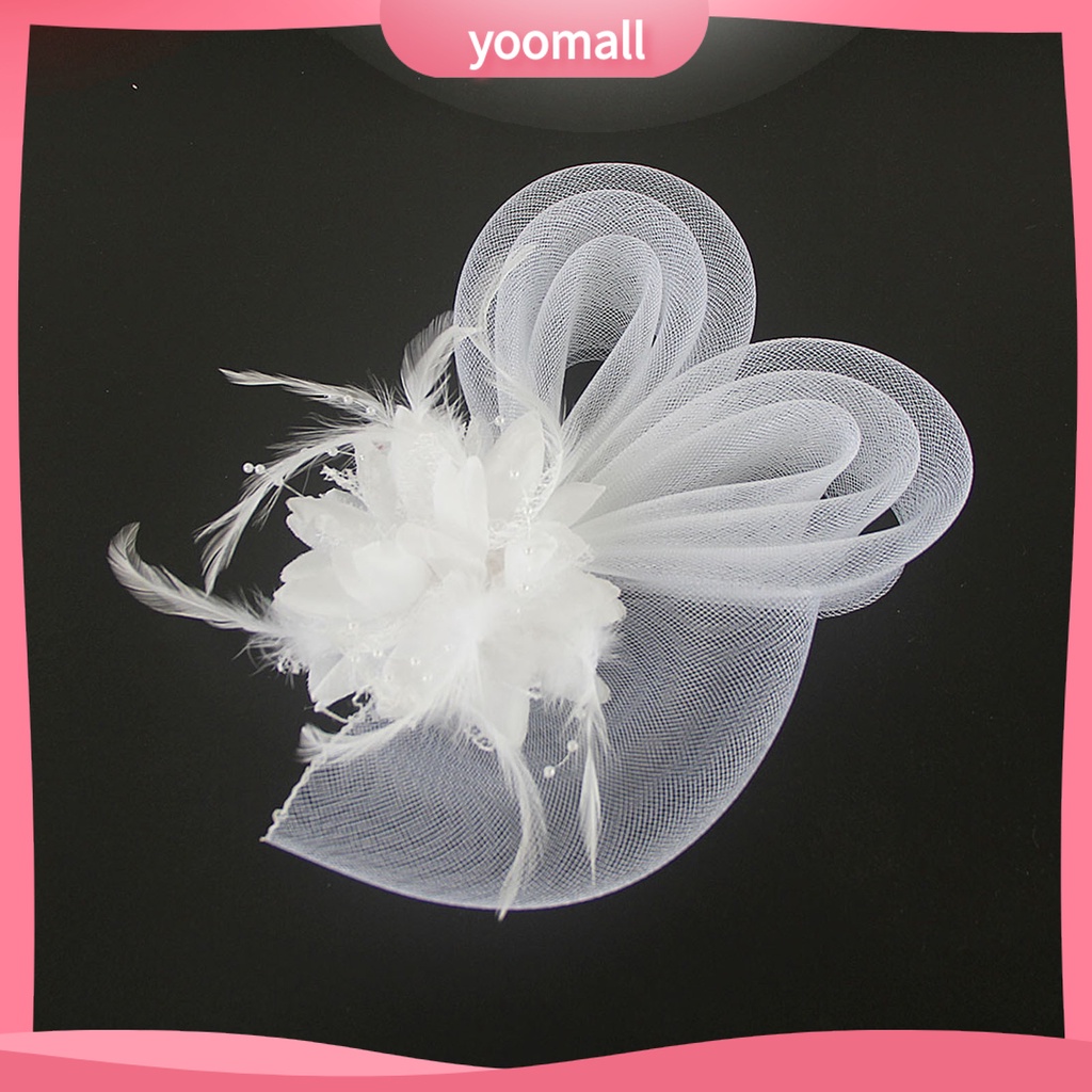 Mũ Tai Thỏ Phối Lưới Đính Lông Vũ Hóa Trang Cô Dâu