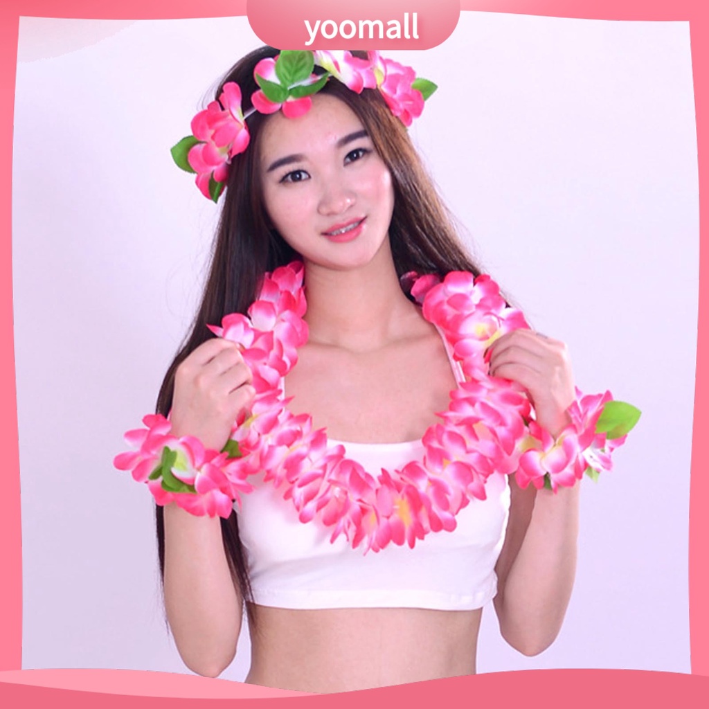 Set 4 Vòng Hoa Đeo Cổ / Vòng Tay / Dây Chuyền 80 Màu Sắc Phong Cách Hawaii