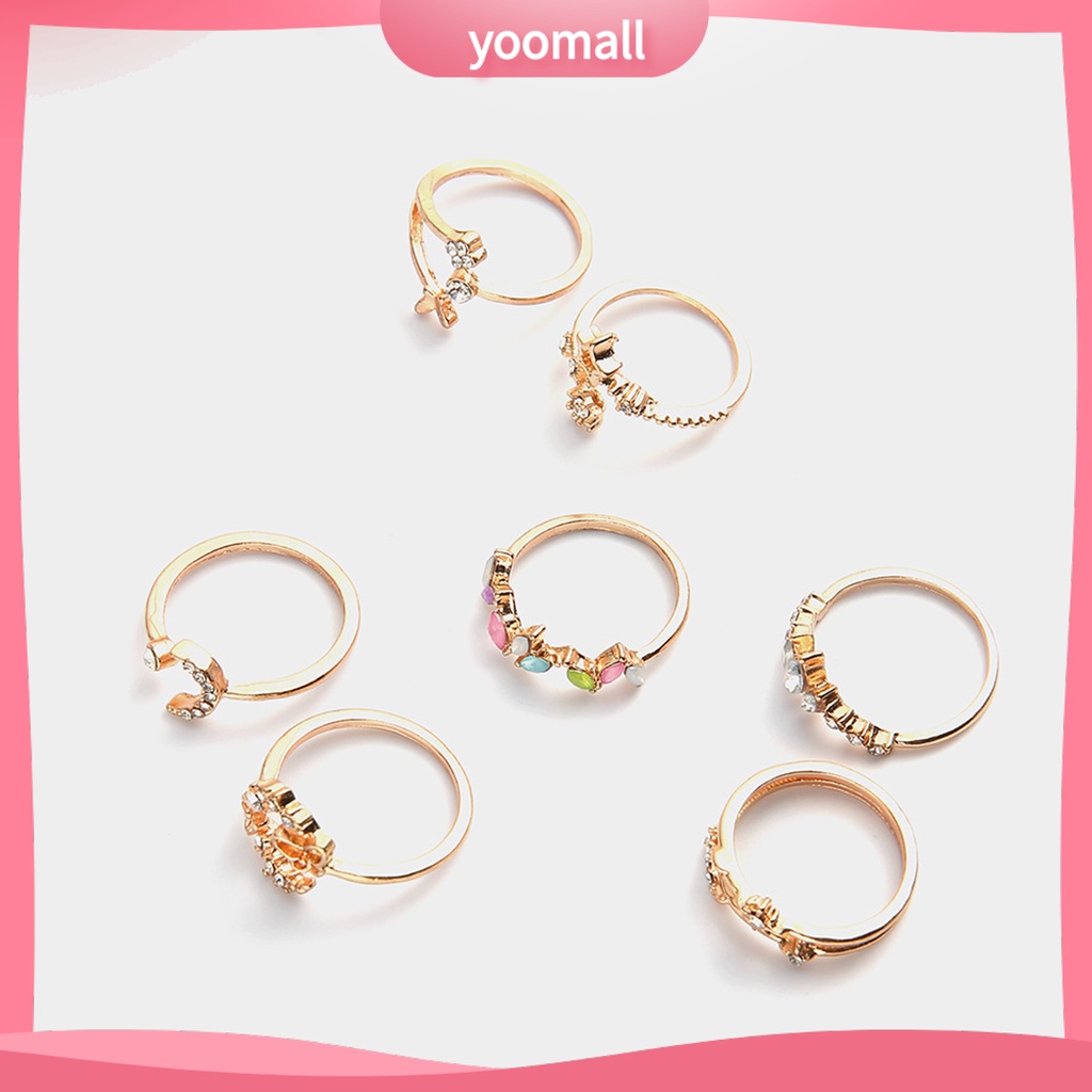 [YM] Set 7 Nhẫn Hở Hình Hoa Bướm Trọng Lượng Nhẹ Không Dễ Vỡ Thoải Mái Cho Nữ Hoạt Động Ngoài Trời