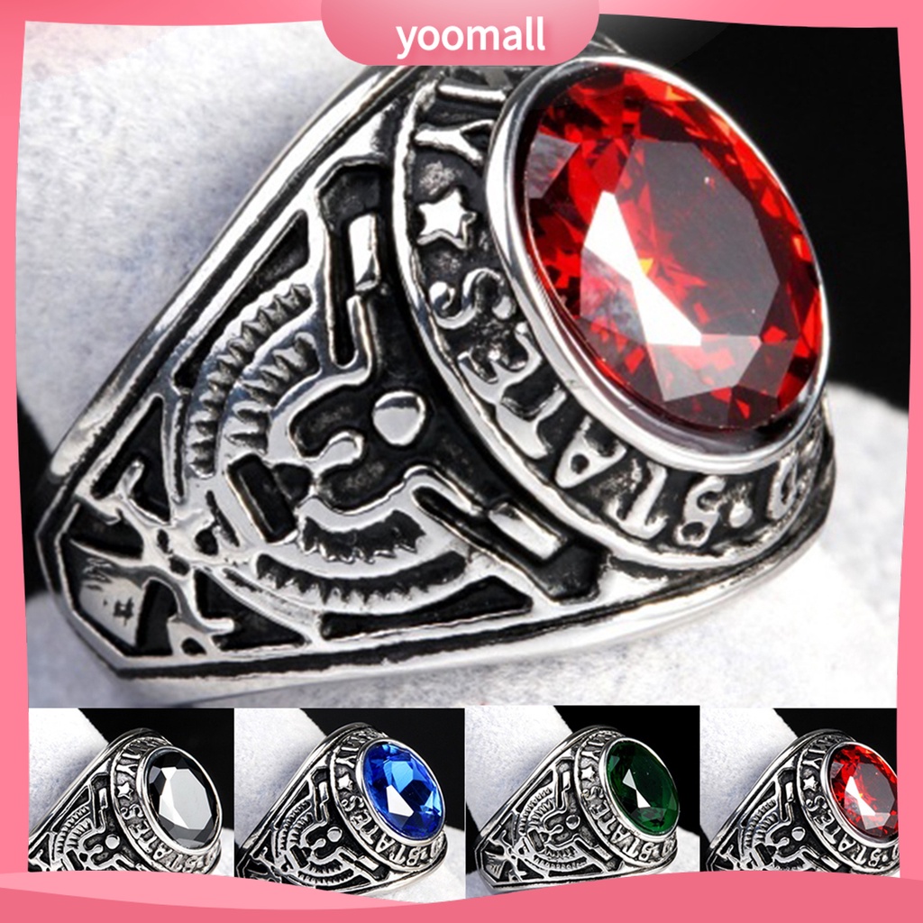 Nhẫn Đính Đá Hình Oval Phong Cách Punk Cổ Điển