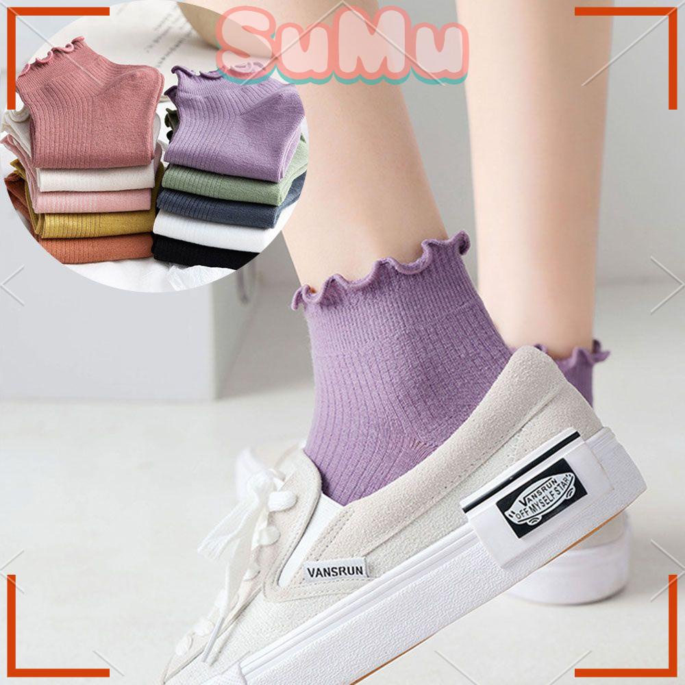 SUMU Vớ Cotton Cổ Thuyền Thoáng Khí Thời Trang Xuân Hè Cho Nữ