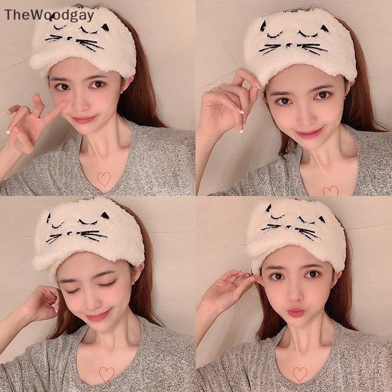 Băng Đô Cài Tóc Bằng Vải Lông Cừu San Hô Hình Mèo Dễ Thương Cho Nữ