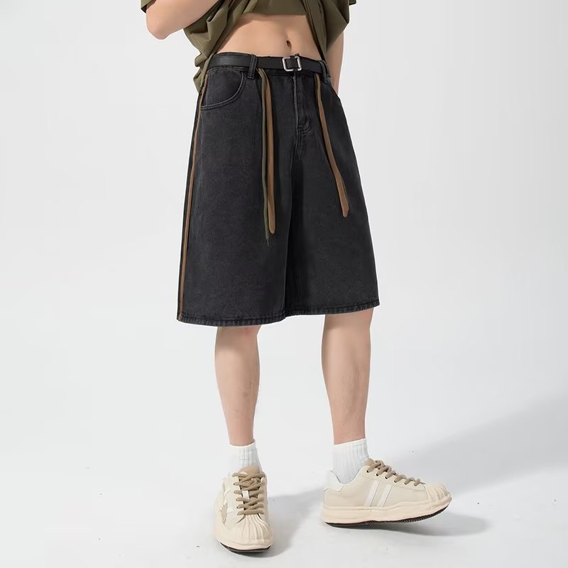 Quần Short Denim Mỏng Màu Đen Phong Cách Retro Mỹ Thời Trang Cao Cấp Cho Nam