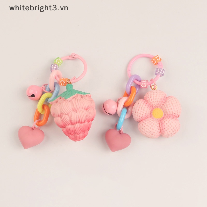 * Làm Đẹp * Móc Khóa Resin Acrylic Hình Trái Dâu / Hoa Màu Sắc Có Dây Đeo Trang Trí Túi Xách / Xe Hơi