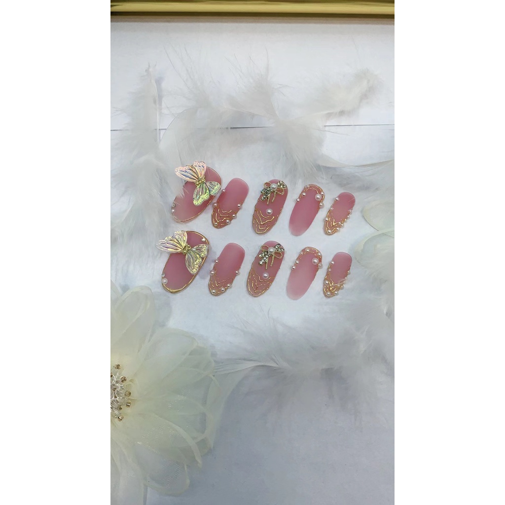 [HANDMADE] Móng Tay Nghệ Thuật Nhân Tạo Mờ Baroque Hình Bướm Tái Sử Dụng Và Tháo Rời Được