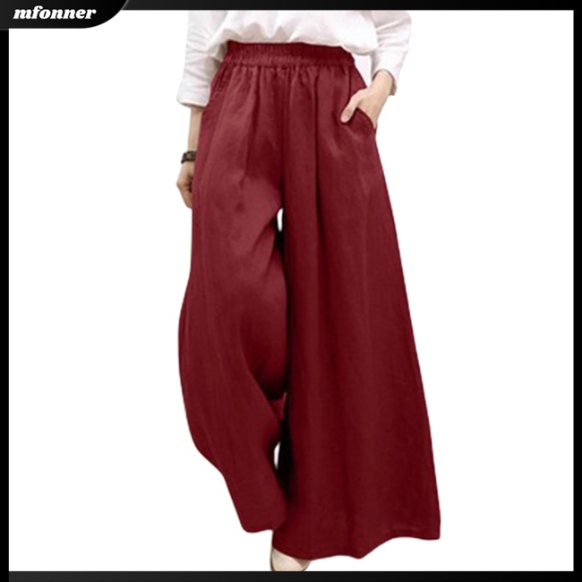 Quần Cotton Lanh Ống Rộng Màu Sắc Đơn Giản Thời Trang Mùa Hè Cho Nữ