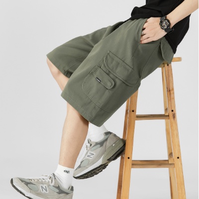 Quần Short Dây Rút Dáng Rộng Phối Nhiều Túi Phong Cách Retro Nhật Bản Cho Nam Giới