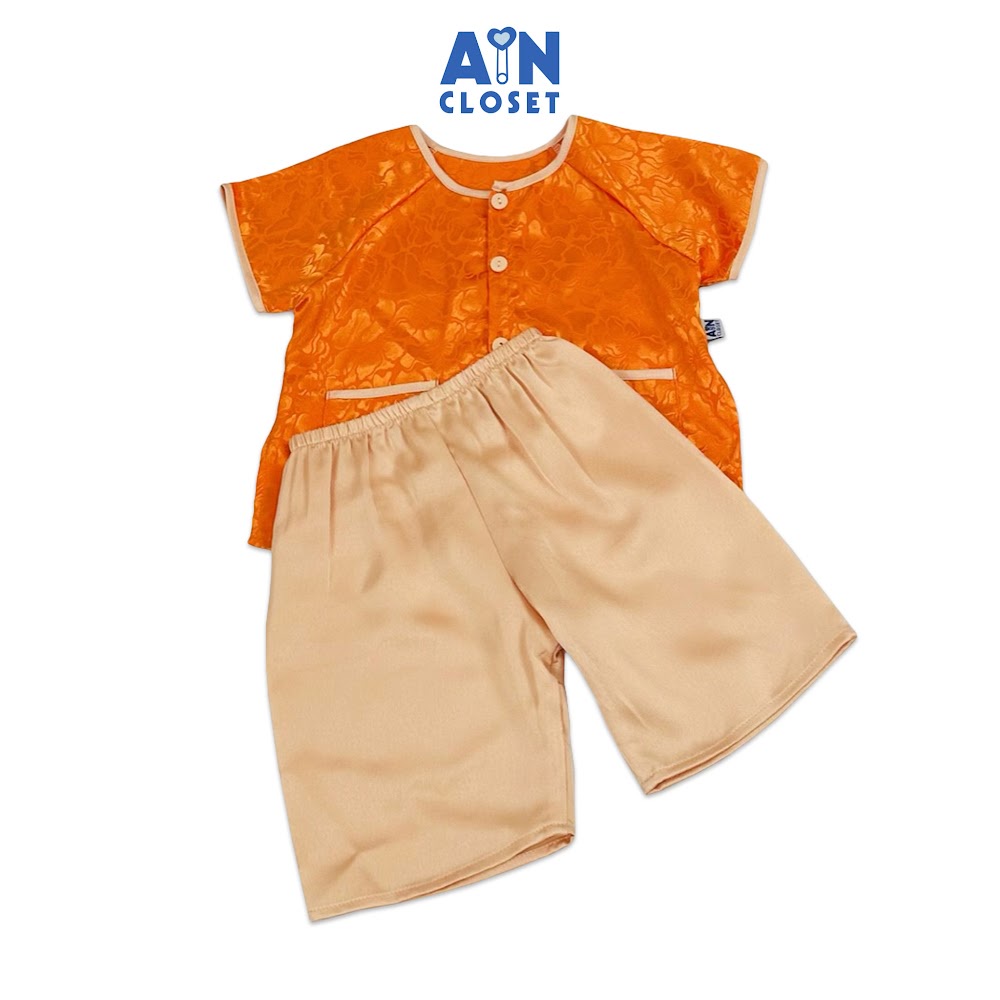 Bộ quần áo Bà ba Lửng bé gái họa tiết Hoa Cam Be gấm lụa - AICDBTKNVJ18 - AIN Closet