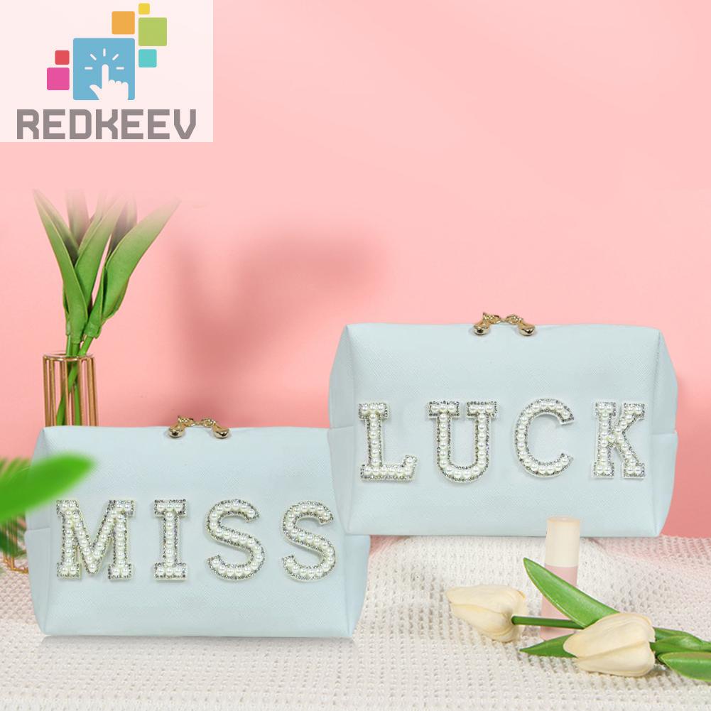 Túi Đựng Mỹ Phẩm Bằng Da PU In Chữ Nhỏ Gọn Tiện Dụng Mang Theo Du Lịch