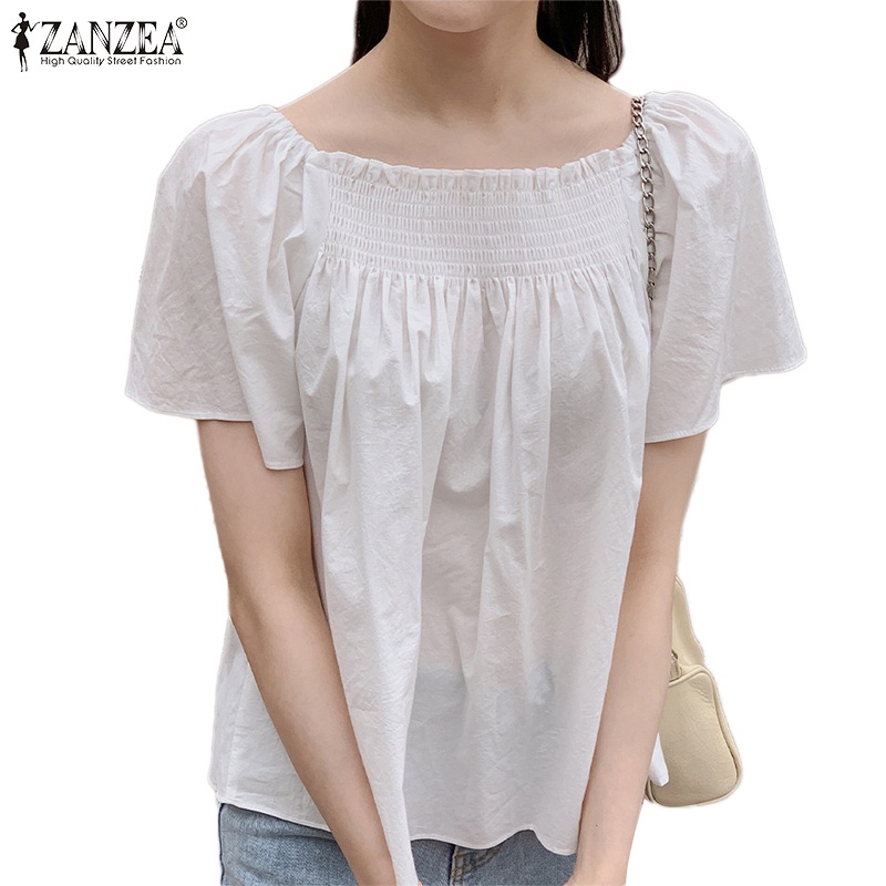 Zanzea Áo Nữ Tay Ngắn Cổ Vuông Phong Cách Hàn Quốc Thời Trang