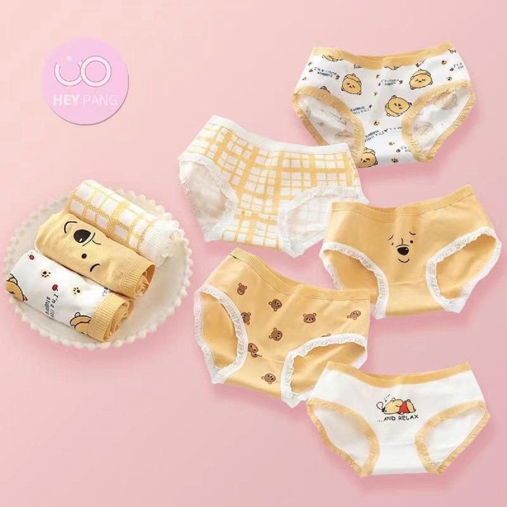 C14 Set 10 quần cotton thấm hút mồ hôi hoạ tiết gấu vàng xinh xắn, dễ thương, đáy than hoạt tính