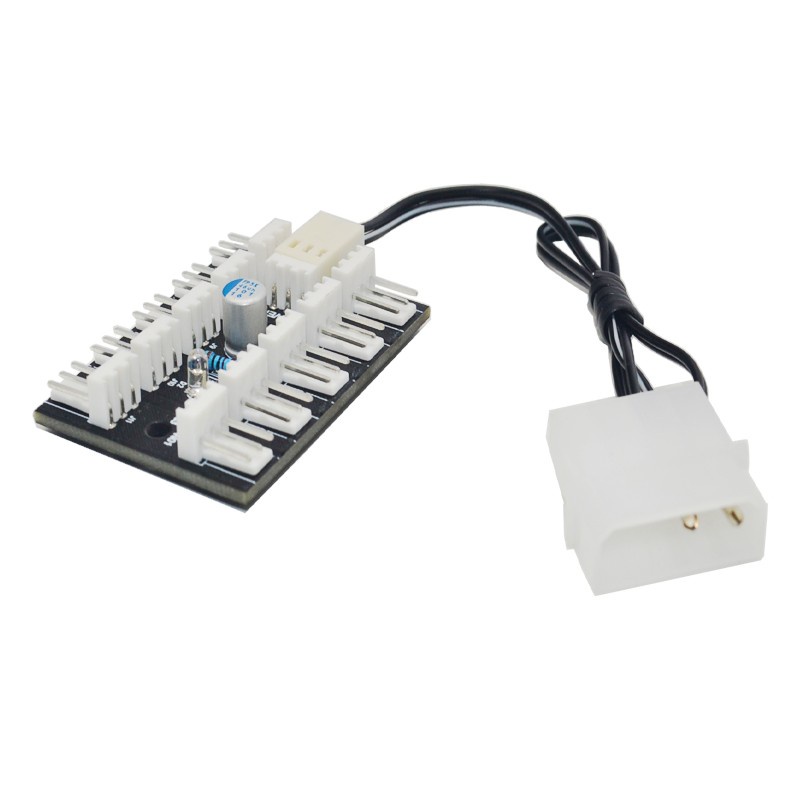 Máy tính pc fan hub bộ điều khiển tốc độ quạt cáp nguồn molex 1 đến 10 bộ chia quạt cho bộ làm mát 3pin pwm với chỉ báo nguồn