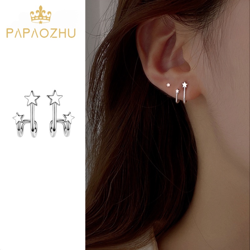 PAPAOZHU Bông Tai Mạ Bạc 925 Hình Ngôi Sao Nhỏ Thời Trang Cho Nữ