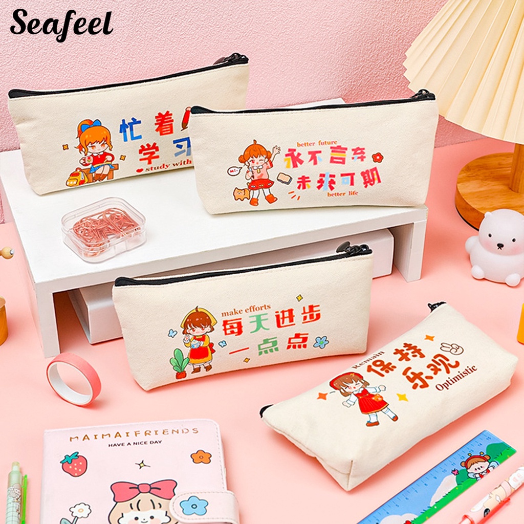 Túi Đựng Bút Có Khóa Kéo Họa Tiết Hoạt Hình Dễ Thương