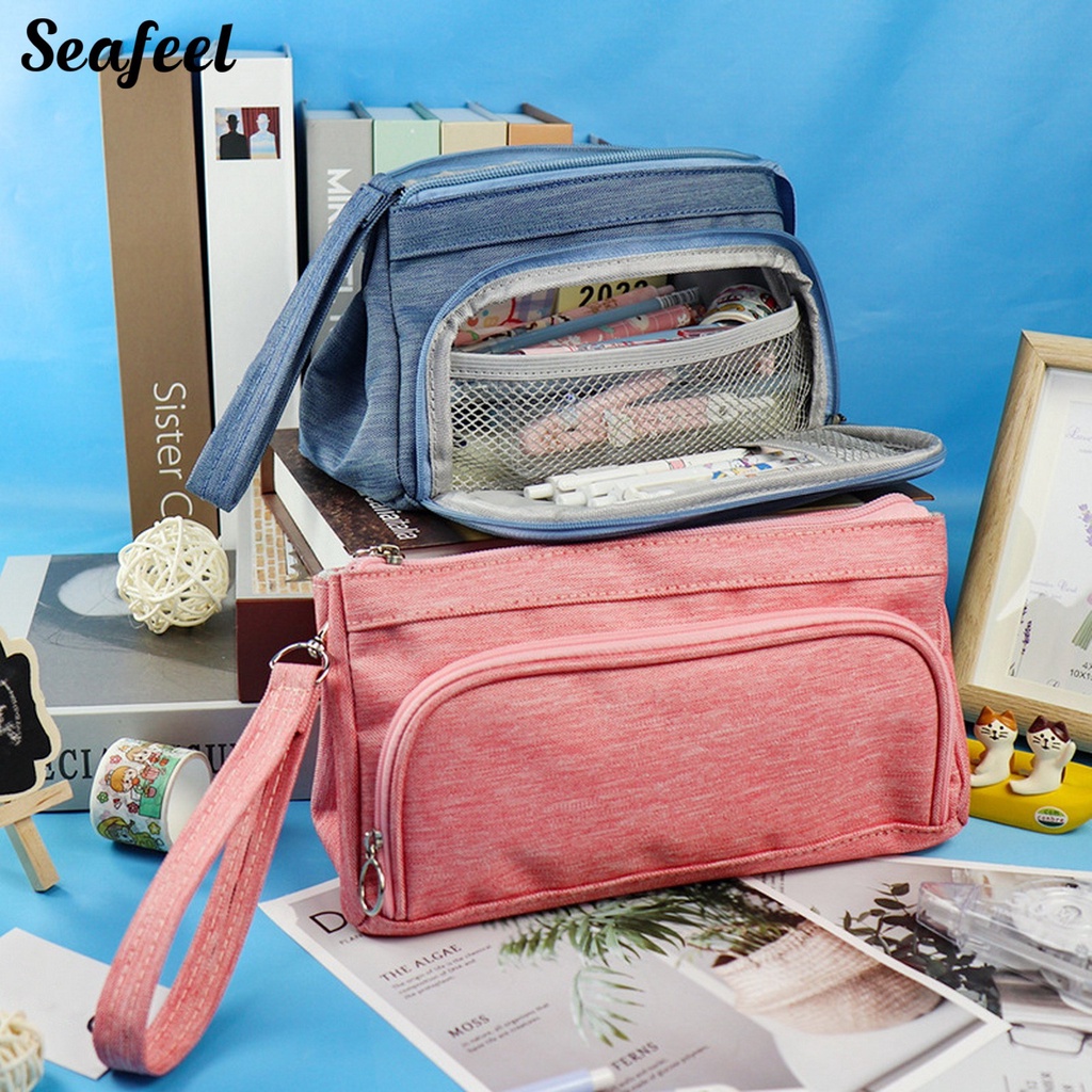 Túi Đựng Bút / Đồ Trang Điểm Cỡ Lớn Có Khóa Kéo Bằng Kim Loại Cho Học Sinh