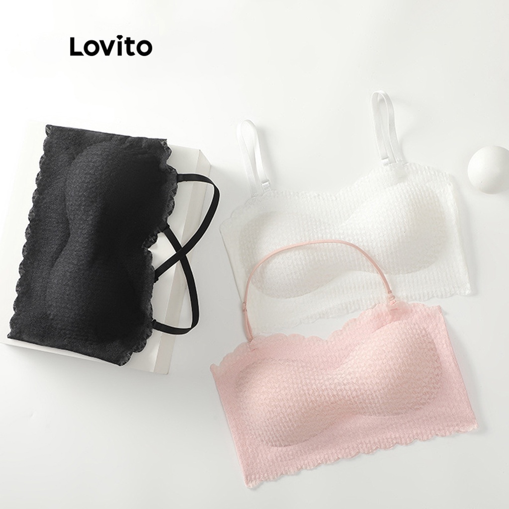 Lovito Áo trơn thông thường Nhiều cách mặc áo bralette cho nữ LNA15006 (Trắng/Hồng/Đen)