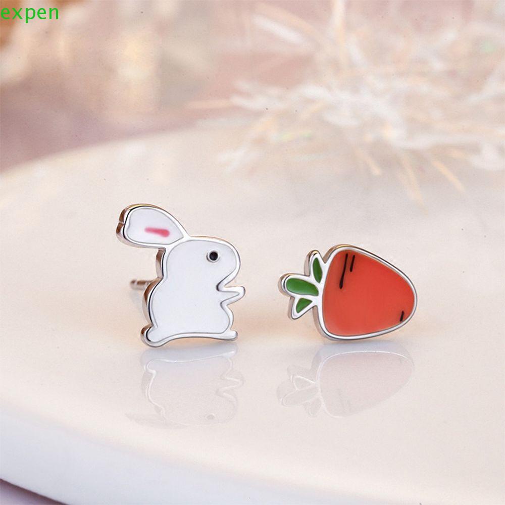 Bông Tai Hình Thỏ Và Cà Rốt Bằng Kim Loại Đáng Yêu Thời Trang
