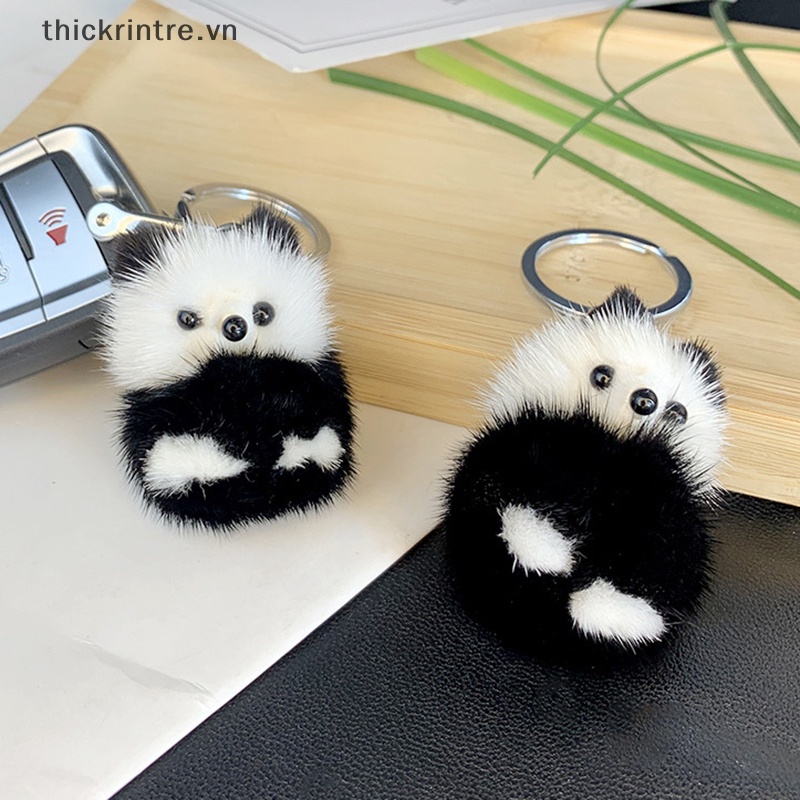 Móc Khóa Hình Gấu Trúc Bằng Lông Chồn Màu Trắng Đen Dễ Thương