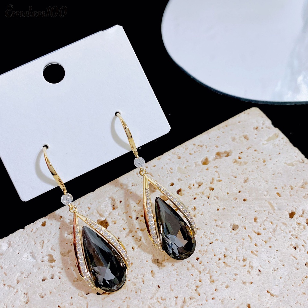 1 Đôi Bông Tai Đính Đá Hình Giọt Nước Thời Trang