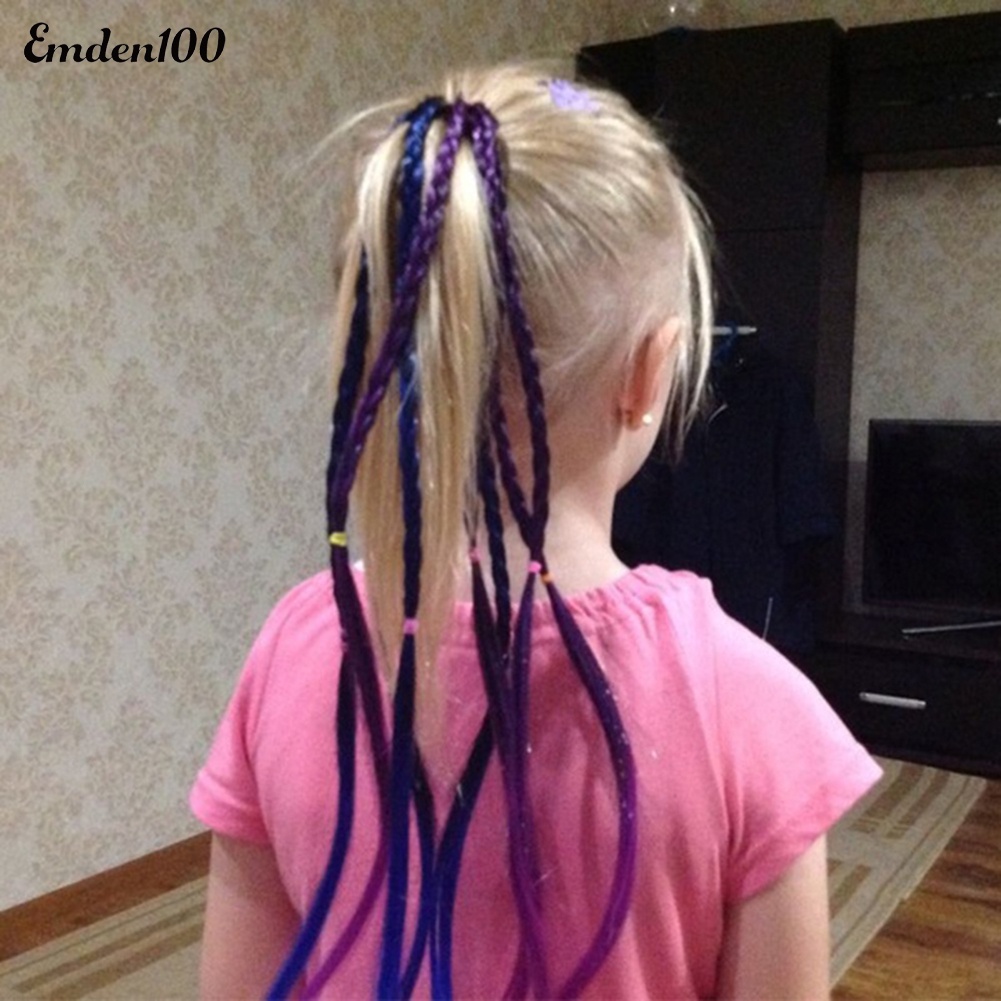 Dây Cột Tóc Đuôi Ngựa Giả Bện Sợi Dài Co Giãn Cho Bé Gái