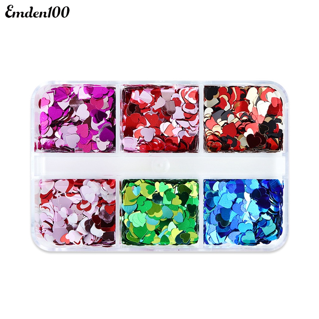 1 Hộp Phụ Kiện Trang Trí Móng Tay Lấp Lánh 6 Ngăn