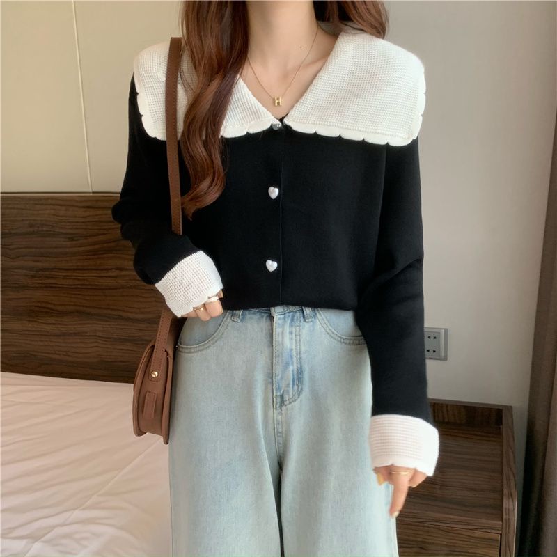 Áo Khoác Cardigan Dệt Kim Cổ Búp Bê Thiết Kế Mới Thời Trang Dành Cho Nữ