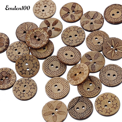 Bộ 50 Nút Gỗ Hình Vỏ Dừa 2 Lỗ 18mm Tự Khâu Sách Kỉ Niệm