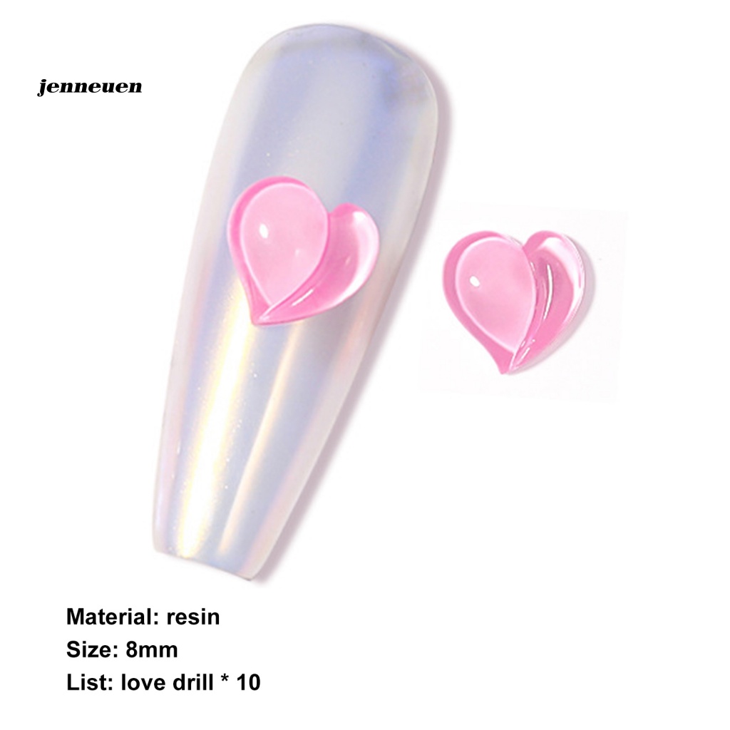Set 10 Phụ Kiện Trang Trí Móng Tay DIY Hình Trái Tim Xinh Xắn