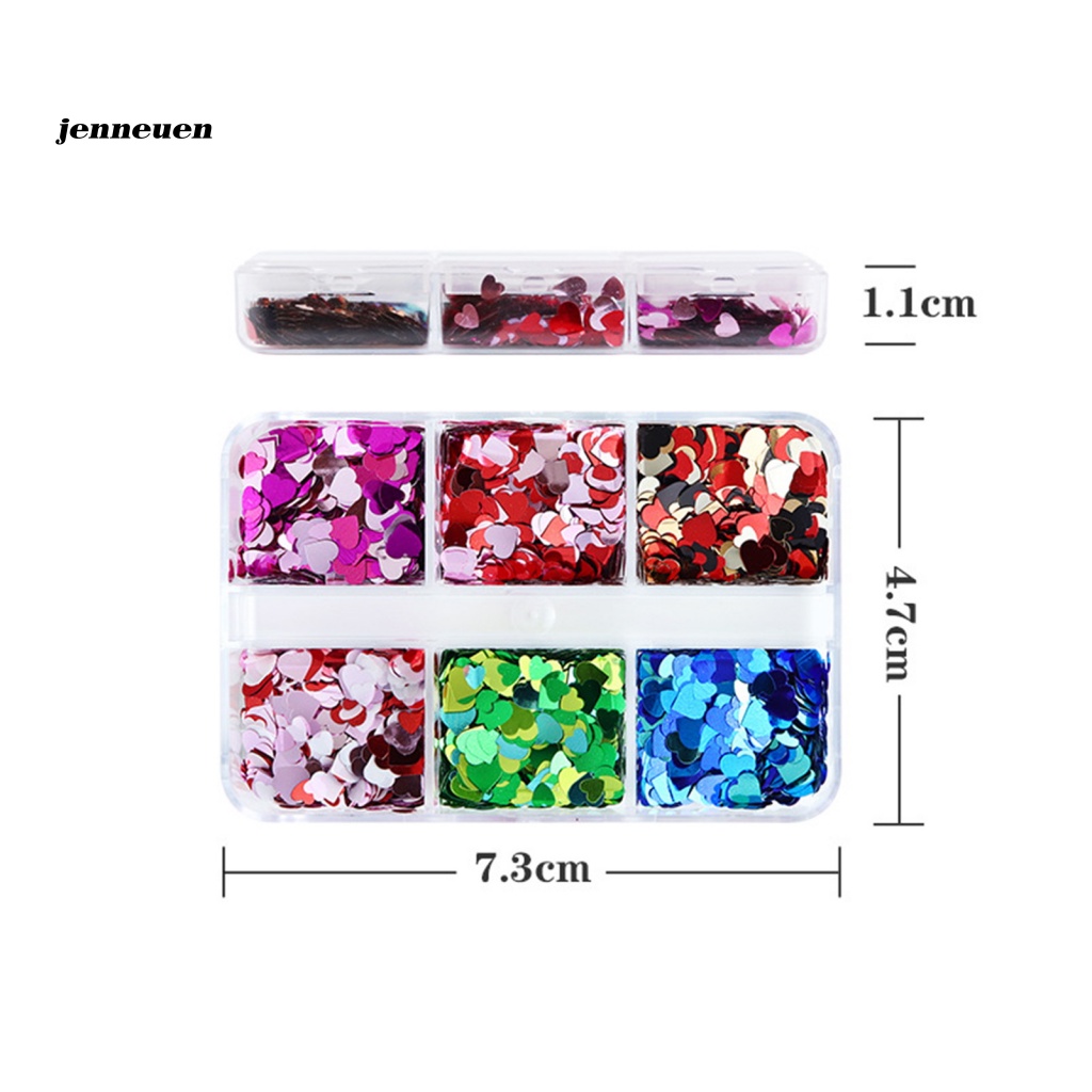 1 Hộp 6 Ngăn Đựng Hạt Sequin Hình Trái Tim Trang Trí Móng Tay Nghệ Thuật