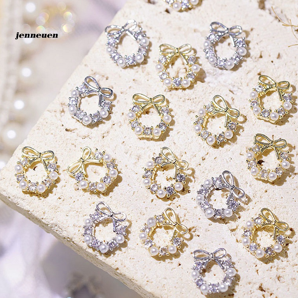 Set 5 Phụ Kiện Trang Trí Móng Tay Hình Vòng Hoa Đính Ngọc Trai / Nơ Xinh Xắn