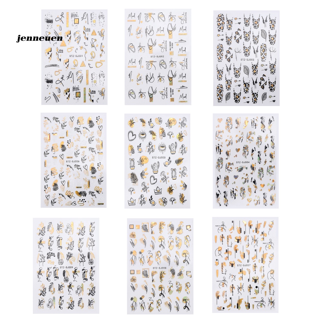 Set 2 Nhãn Dán Trang Trí Móng Tay Họa Tiết Hoa Lá Màu Đen Thời Trang Cho Nữ