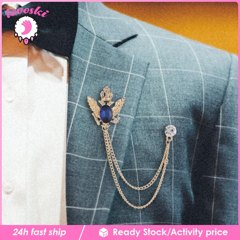 Ghim Cài Áo Hình Vương Miện Đính Đá Phối Dây Xích Tua Rua Trang Trí Đa Ứng Dụng Cho Nam