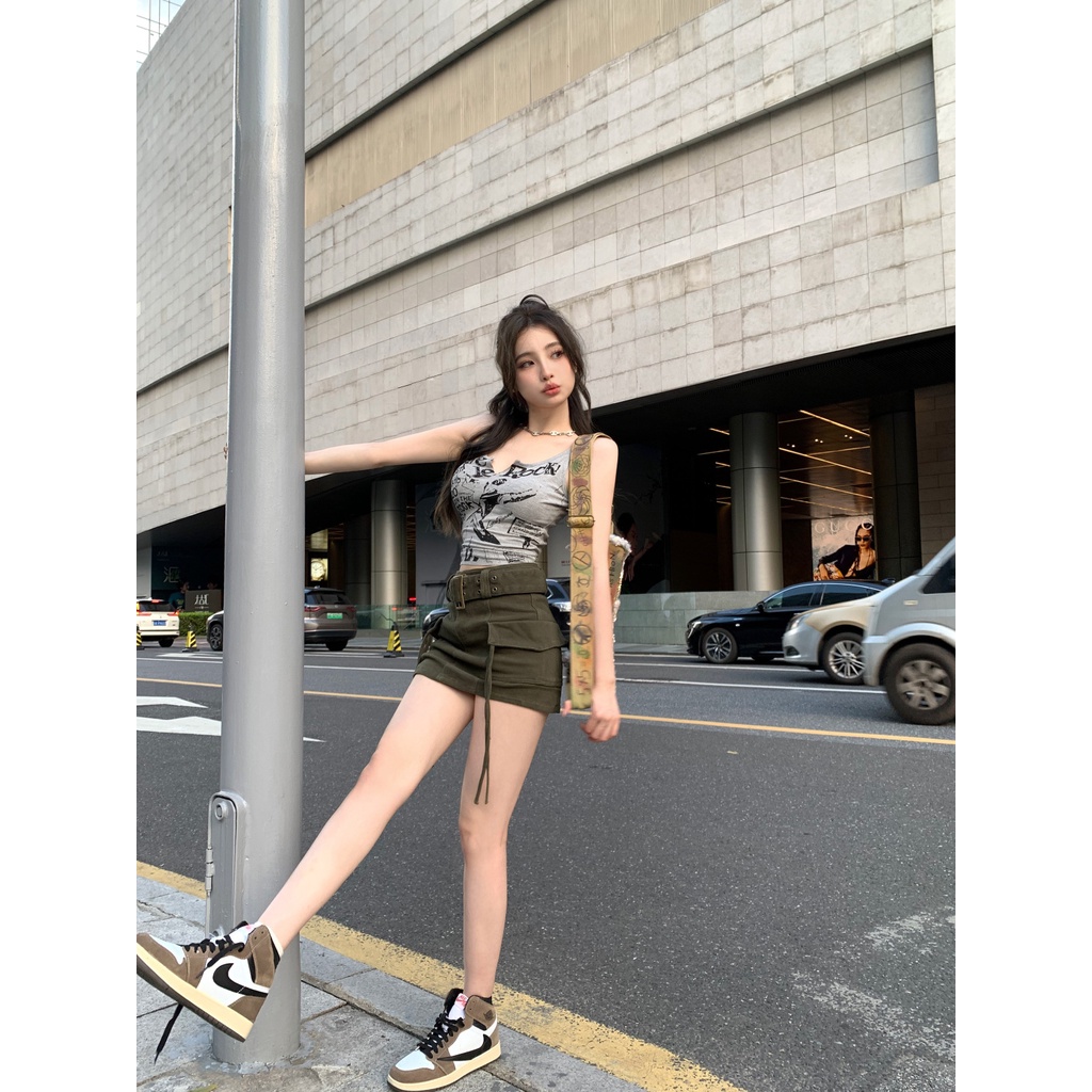 Áo Hai Dây Cổ Chữ v Ôm Dáng In Chữ Màu Xám Phong Cách Phương Tây Thời Trang Mùa Hè Cho Nữ