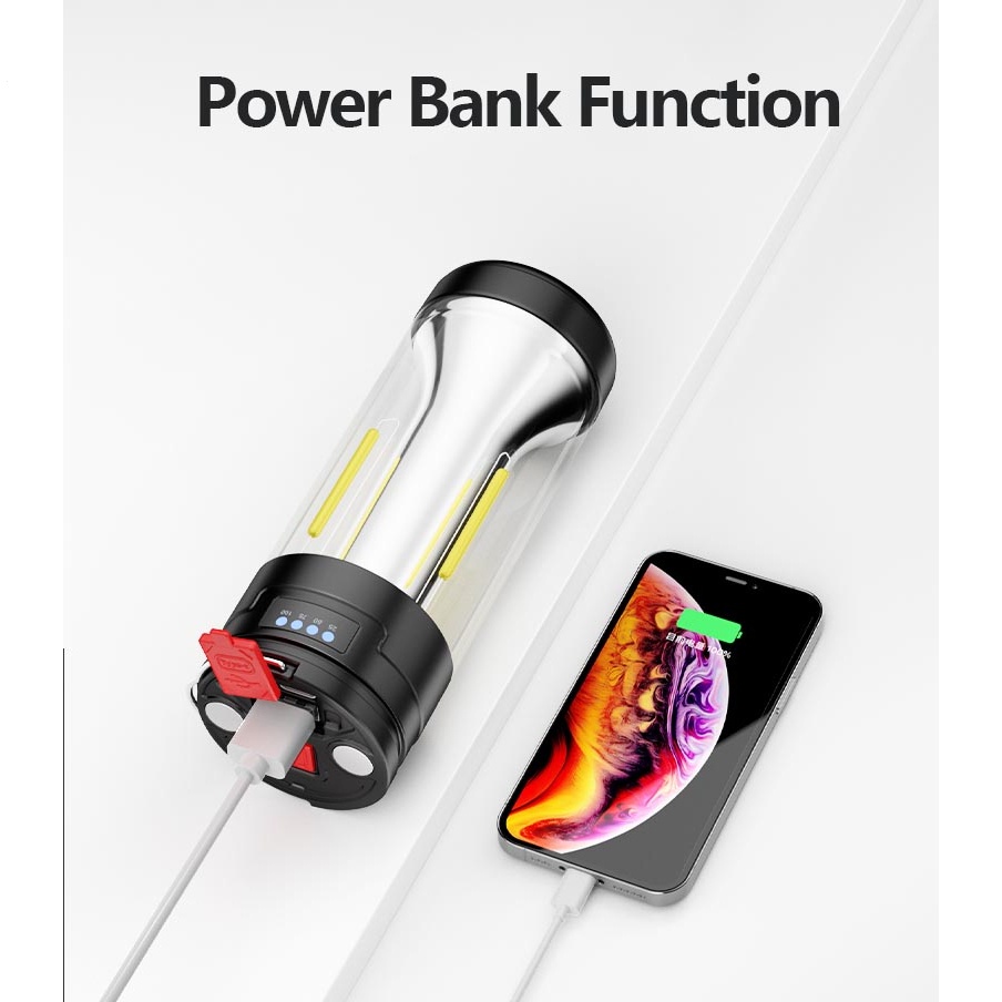 Smiling Shark LY0266 Đèn cắm trại LED màu vàng chống nước siêu sáng 4 chế độ USB sạc không thấm ngoài trời nhà khẩn