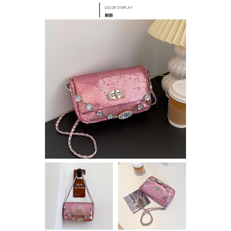 Túi Xách Đeo Vai Hình Vuông Cỡ Nhỏ Đính Kim Tuyến Lấp Lánh Phong Cách Thời Trang Mới 2023