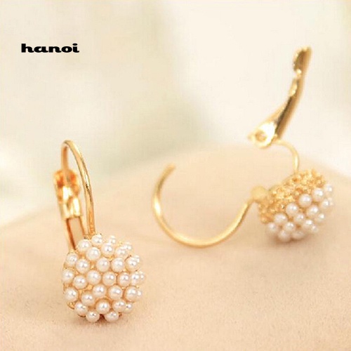 Khuyên Tai Nữ Trang Dáng Tròn Đính Ngọc Trai Xinh Xắn