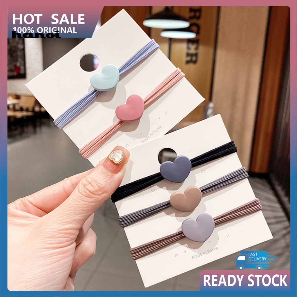 Dây Cột Tóc Co Giãn Hai Lớp Hình Trái Tim Nhiều Màu Sắc Cho Nữ