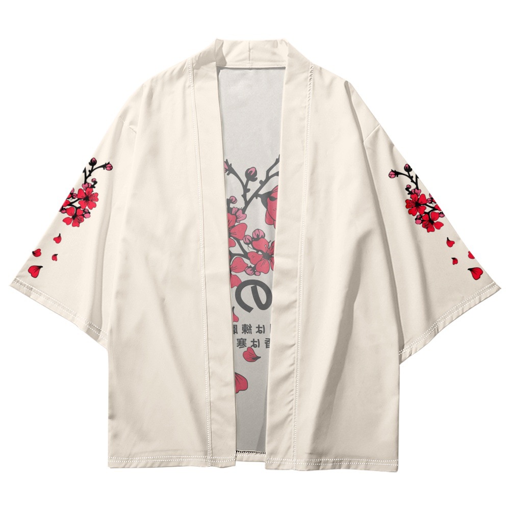 Áo Khoác Kimono In Họa Tiết Hoa Mận Phong Cách Nhật Bản Thời Trang Đi Biển Cho Nam Và Nữ
