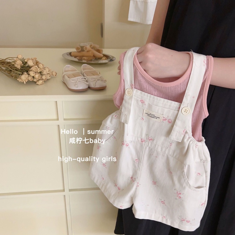 Set Đồ Mùa Hè 2 Món Gồm Áo Hai Dây Và Quần Ngắn Phong Cách Hàn Quốc Cho Bé Gái